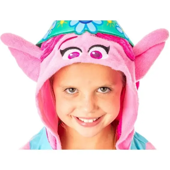 Dreamworks Trolls Movie Girls' Poppy Hooded Costume Nightgown Sleep Shirt Multicolored image {5}