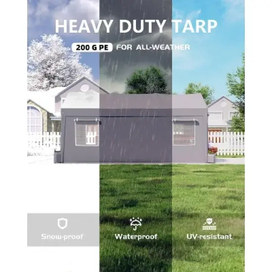 13'x20' upgraded carport with 200g tarp for all-weather; heavy-duty reinforced steel frame, perfect for full-size pickup trucks. Silver gray. image {1}