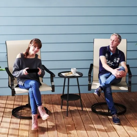 Outsunny Patio Swivel Chairs Set of 2, High Back Patio Dining Chairs with All-Weather Mesh Fabric and Metal Frame for Backyard, Porch or Garden image {2}