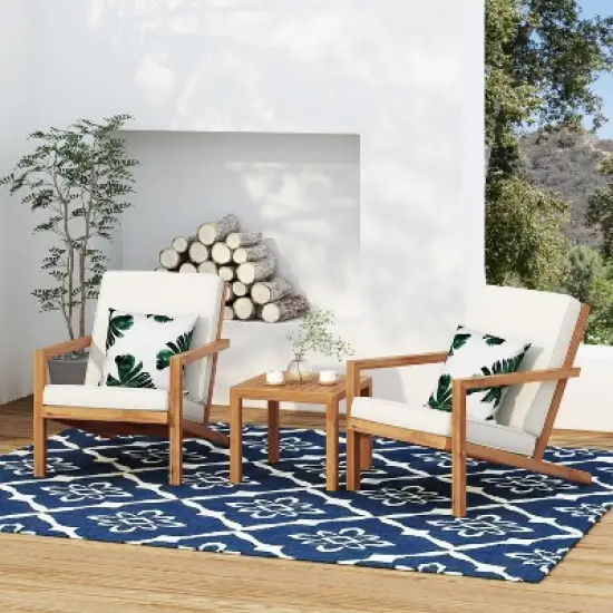 Yami 3-piece Acacia Wood Patio Conversation Set with Accent Table and 2 Chairs, Outdoor Furniture Chat Set - Maison Boucle image {9}