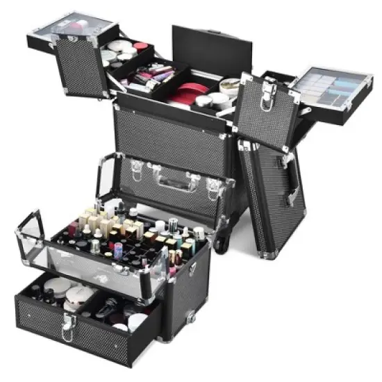 Byootique 2in1 Nail Polish Organizer Rolling Makeup Train Case image {4}