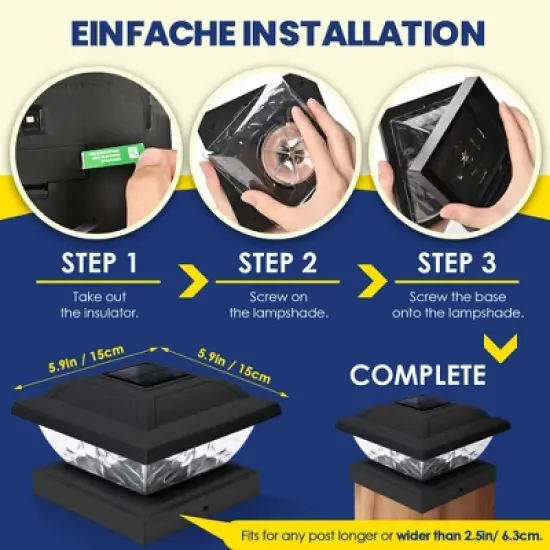 4 Pack Black Low Voltage Solar Powered Integrated LED Fence Post Cap Light 3.5 In. X 3.5 In image {5}