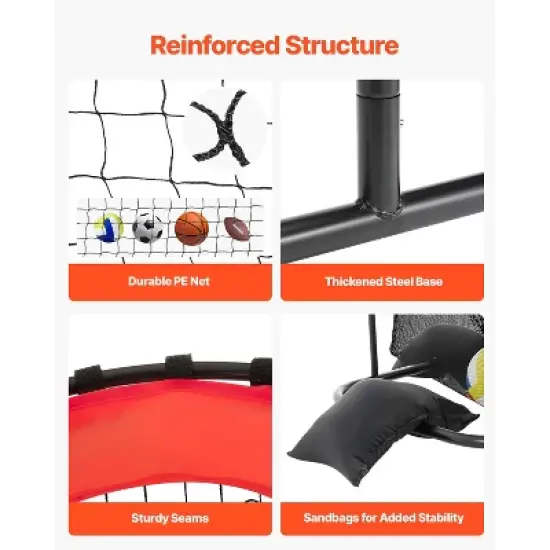 VEVOR Volleyball Setter Training Equipment, Angle and Height Adjustable Volleyball Trainer, Portable Practice Net, Red&Black image {3}