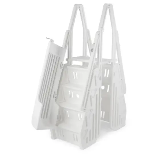 Vinyl Works AF Adjustable 24 Inch Ladder for Above Ground Swimming Pools with Secure Gate Closure and 2 Deck Mount Flanges, White image {2}