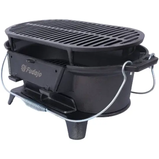 Kumasinova Portable Charcoal Tabletop Grill with Handle,100% Cast-Iron BBQ Grill with Enamel Coating,Removable Oval Grate Grill,Black image {1}