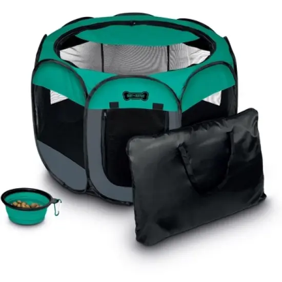 Ruff 'n Ruffus Portable Foldable Pet Playpen w/ Case & Travel Bowl - Small image {6}