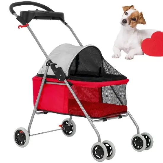 FDW 4 Wheels Pet Stroller Cat Dog Stroller Portable Folding Travel Carrier Strolling Cart Waterproof With Storage Basket Mesh Windows image {11}