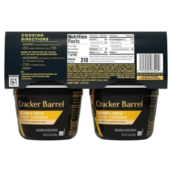 Cracker Barrel Sharp Cheddar Mac and Cheese Cups Dinner - 9.56oz/4ct image {9}