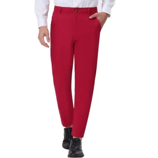 Lars Amadeus Men's Straight Fit Flat Front Chino Solid Color Dress Pants image {6}