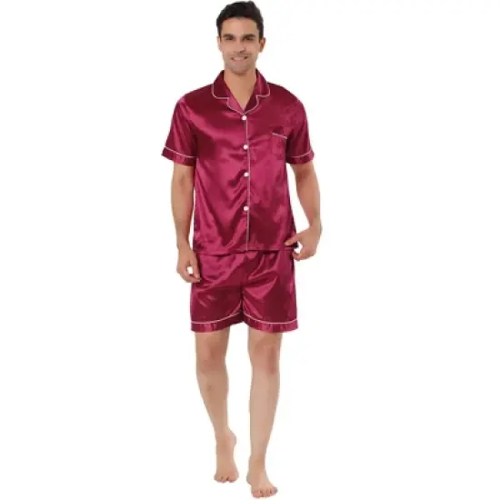Lars Amadeus Men's Short Sleeve Top and Pants Summer Satin Pajama Sets image {6}