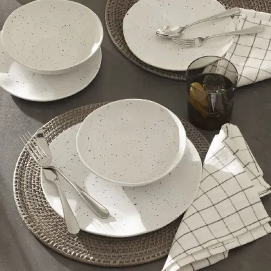 Oneida 12pc Melamine Dinnerware Set Terrazzo Cream: Off-White Abstract Pattern, Service for 4, Includes Plates & Bowls image {3}