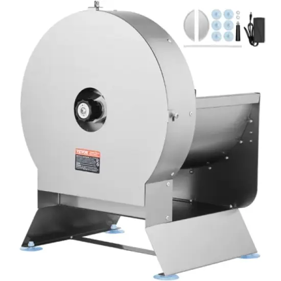 VEVOR Electric Vegetable Slicer, 0-0.5"/0-12mm Thickness Adjustable Commercial Slicer Machine, Convertible to Manual, Stainless Steel image {8}