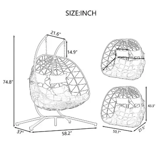 CAVINAS Swing Chair Outdoor with Stand, Patio Wicker Hanging Egg Chair, Outdoor Swing Chair Hanging Basket Chair, Light Gray image {2}