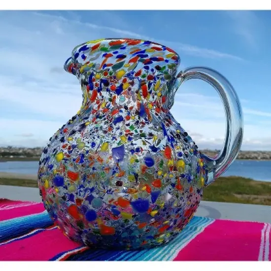 Dos Sue��os Mexican Hand Blown  Pitcher - Confetti Rock Design - 84oz image {1}