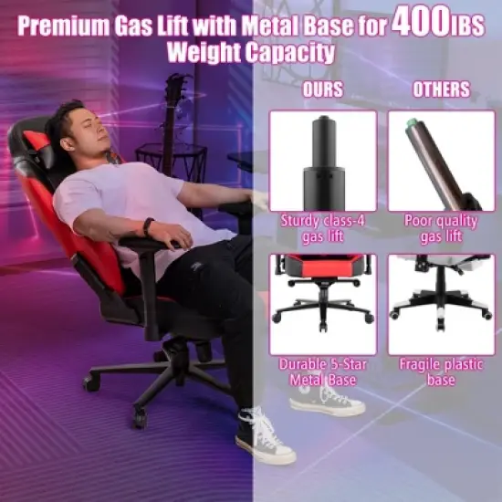 Costway Gaming Chair 360&deg; Swivel Computer Reclining Height Adjustable 4D Armrest Red image {7}