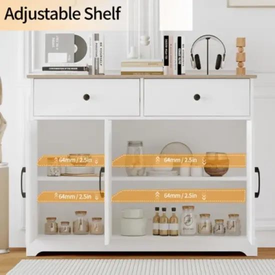 56" Large Sideboard Buffet Cabinet with Storage, Wooden Kitchen Storage Cabinet with Adjustable Shelf, Drawers & Barn Doors,  Coffee Bar Buffet Table image {1}