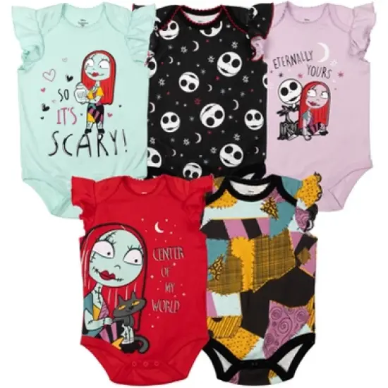 Disney Nightmare Before Christmas Jack Skellington Sally Baby Girls 5 Pack Bodysuits  image {10}