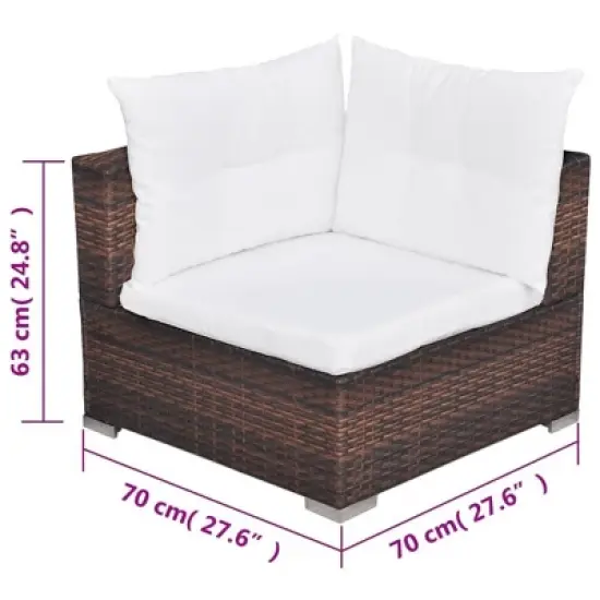 vidaXL 5 Piece Patio Lounge Set - Poly Rattan, Brown - Durable, All-Weather Outdoor Sofa Set with Cushions, Ottoman and Tea Table image {15}