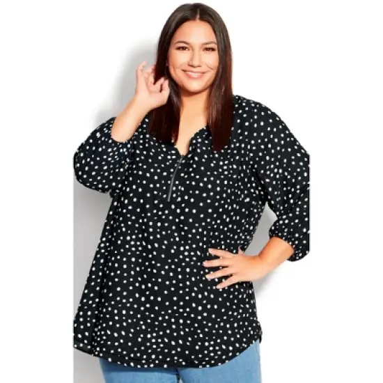 Women's Plus Size Meila Zip Print Top - black spot | EVANS image {5}