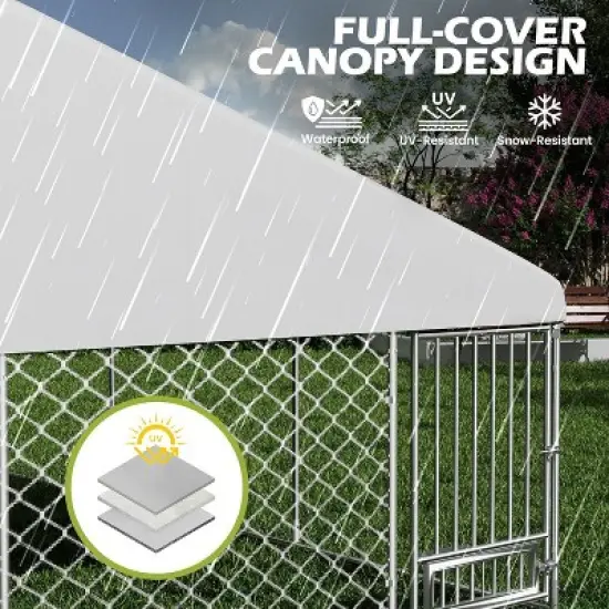 EROMMY 15x15ft Large Outdoor Dog Kennel, Waterproof Cover and Rotating Feeder, Galvanized Steel Metal with Lockable Door image {3}