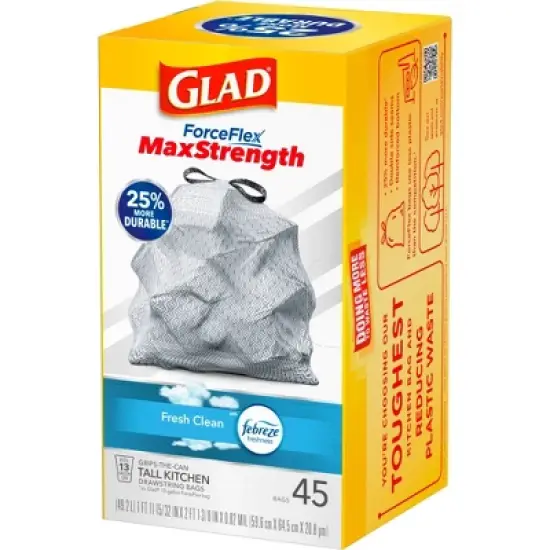 Glad ForceFlex MaxStrength Tall Kitchen Drawstring Trash Bags - White Febreze Fresh Clean - 13 Gallon/45ct image {3}