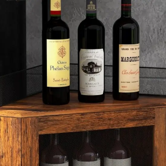 CuisinSmart Corner Wine Bar Cabinet with Detachable Wine Rack, Bar Cabinet with Glass Holder, Small Sideboard and Buffet Cabinet with Mesh Door image {6}