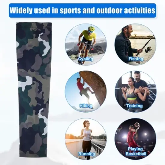 Unique Bargains Basketball Sports Camouflage Cooling Arm Elbow Compression Sleeve Green Gray Blue 1 Pair image {1}