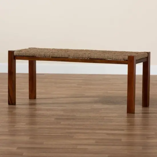 Hermes Natural Seagrass and Mahogany Wood Bench Walnut Brown - bali & pari image {6}