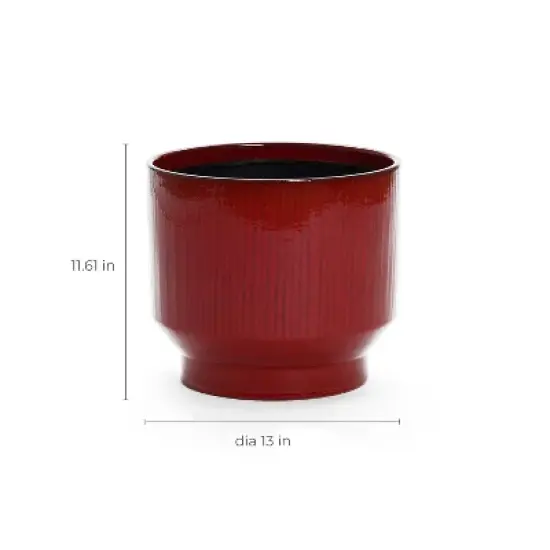 LuxenHome Ceramic Plant Pot Red Glazed Indoor Outdoor Decorative Planter with Drainage Hole and Rubber Plug Modern Round Flower Pot image {7}