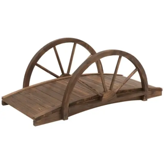 Outsunny 3.3ft Wooden Garden Bridge Arc Footbridge with Half-Wheel Style Railings & Solid Fir Construction, Stained Wood image {3}