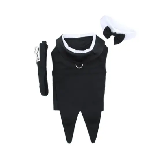Doggie Design Black Dog Harness Wedding Tuxedo w/Tails, Bow Tie, and Cotton Collar image {4}