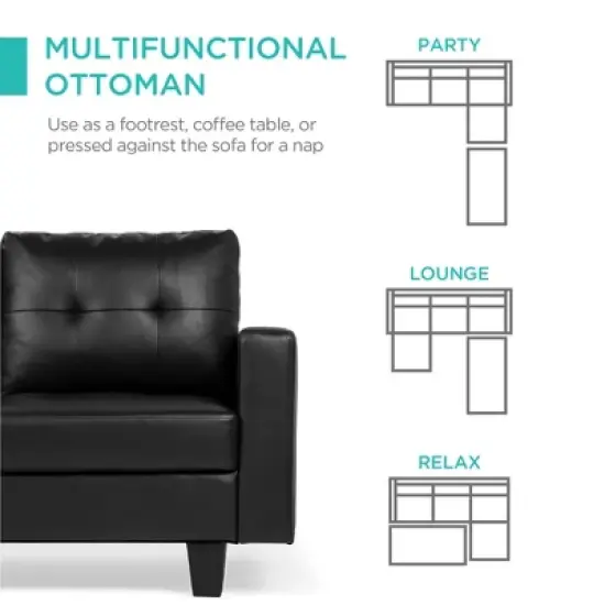 Best Choice Products 3-Seat L-Shape Tufted Faux Leather Sectional Sofa Couch Set w/ Chaise Lounge, Ottoman Bench image {3}