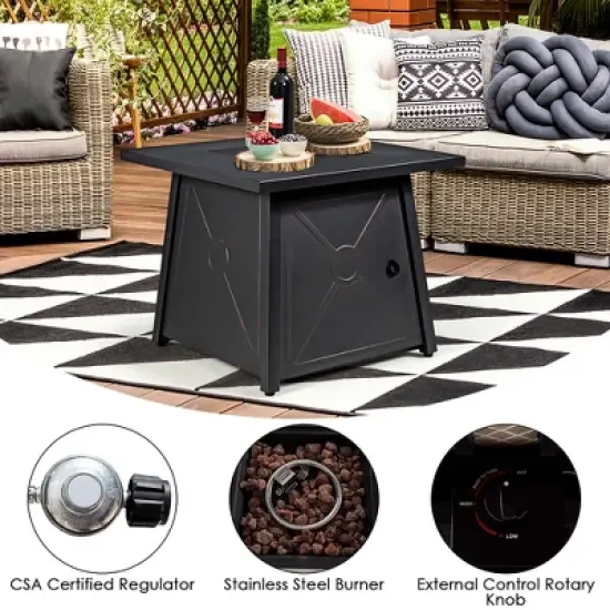 Costway 30'' Square Propane Gas Fire Pit Table 50,000 BTU W/ Waterproof Cover Lava Rock image {4}