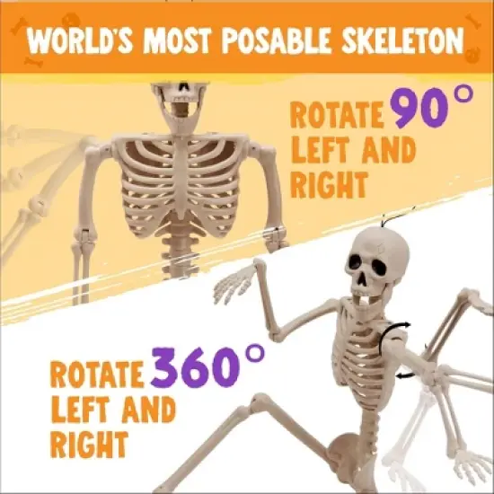 Joyfy 1/2/5/10 PCS 16" Posable Skeleton Halloween Decorative Props for Indoor/Outdoor Halloween Decorations Graveyard Haunted House Spooky Scene Party image {3}