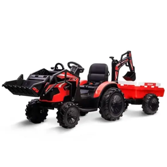 24V Ride On Toys, Ride On Tractor with Remote Control, Excavator & Bulldozer, Electric Vehicle w/Trailer, Digger, Shovel Bucket, EVA Tires image {7}