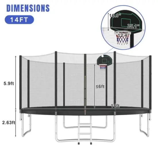 Kids' Trampoline with Safety Net, Basketball Hoop and Ladder - ModernLuxe image {2}