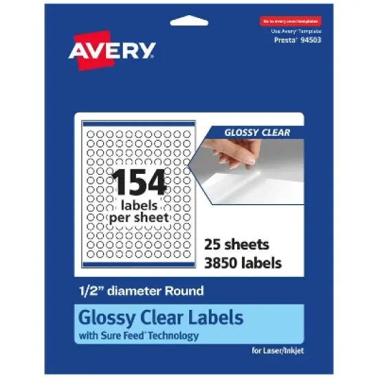 Avery Glossy Clear Round Labels with Sure Feed, .5" diameter image {8}