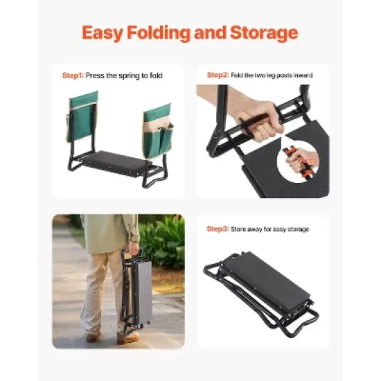 VEVOR Garden Kneeler and Seat, 8 in Wide Kneeling Pad, Heavy Duty Garden Kneeling Stool, Folding Garden Seat with 2 Tool Bags, Black&Green image {6}