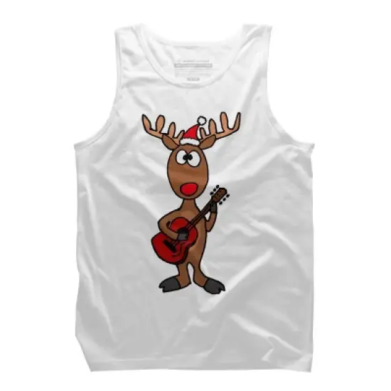 Men's Design By Humans Funny Cool Christmas Reindeer Playing the Guitar By SmileToday Tank Top image {6}