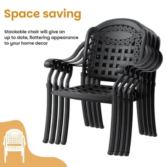 5-Piece Cast Aluminum Outdoor Dining Set with Blue Cushions, Rectangle Table & Stackable Chairs - for Patio, Backyard image {7}