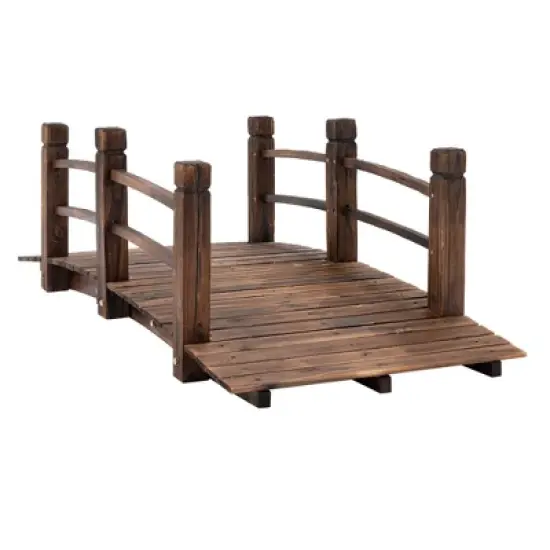 Outsunny 5 ft Wooden Garden Bridge Arc Stained Finish Footbridge with Railings for your Backyard image {6}