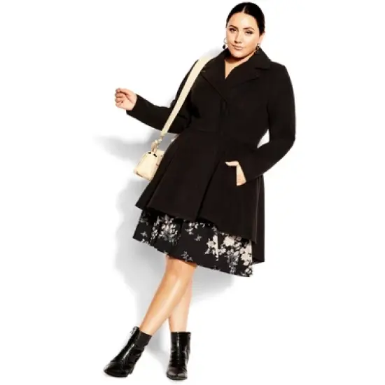 Women's Plus Size Hi Lo Frill Coat - Black | CITY CHIC image {1}
