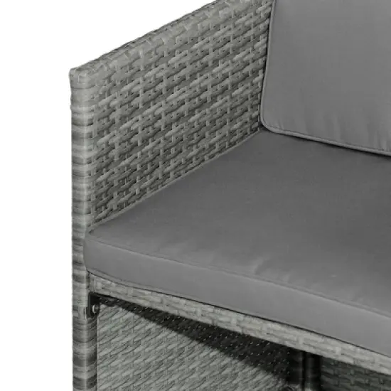 Outsunny 9 Piece Patio Wicker Dining Sets, Space Saving Outdoor Sectional Conversation Set, with Dining Table, Ottoman image {4}