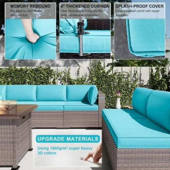 ALAULM 13PCS Outdoor Patio Furniture Set,Rattan Sectional Sofa Patio Conversation Sets with Gas Propane Fire Pit Table image {1}