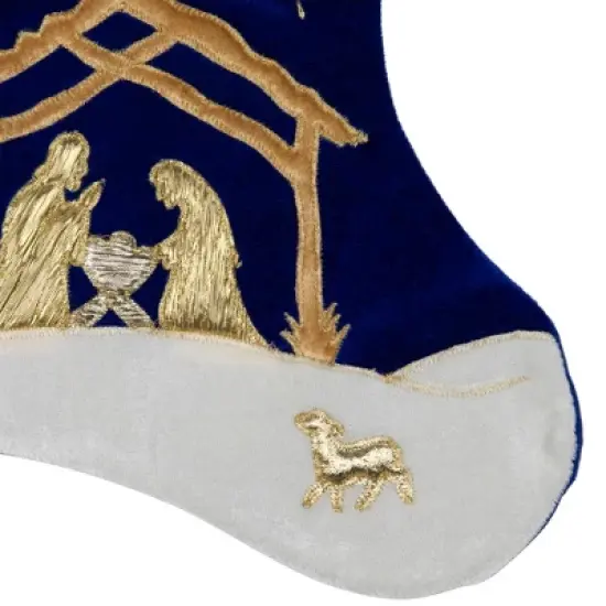 Northlight 20.5" Blue and Gold Nativity Scene Christmas Stocking with Gold Cuff image {4}
