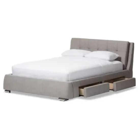King Camile Modern and Contemporary Fabric Upholstered 4 Drawer Storage Platform Bed Gray - Baxton Studio image {1}