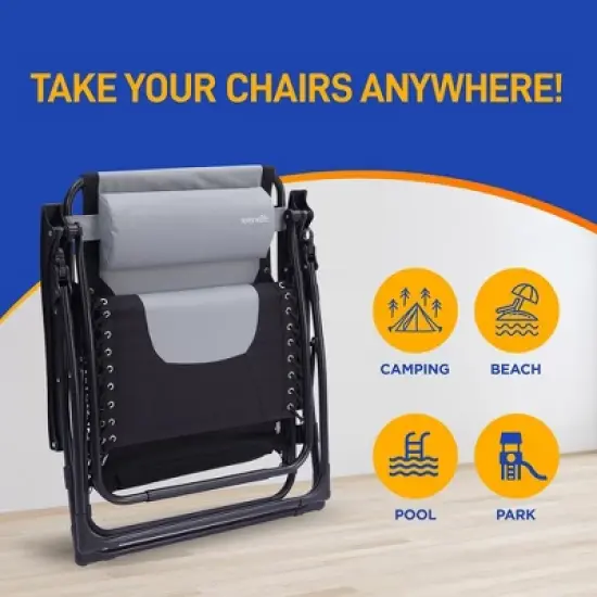 SereneLife One-Size Gray/Black Foldable Zero Gravity Lawn Chair with Adjustable Recliners, Removable Pillows, and Cup Holder Tables (SL1ZGRCP21) image {4}