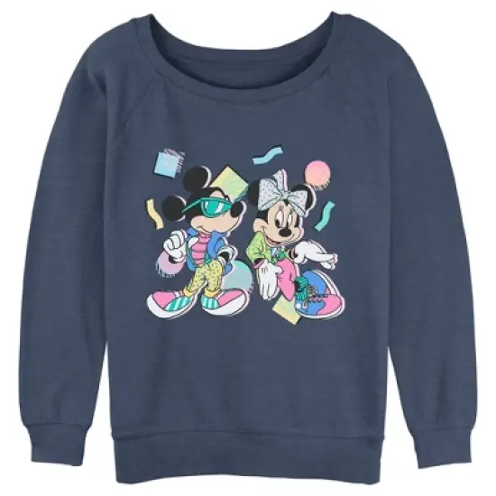 Junior's Mickey & Friends 80s Minnie and Mickey Mouse Sweatshirt image {3}