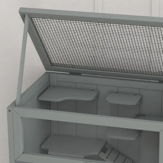 PawHut 3-Tier Wooden Hamster Cage Mice and Rat Cage Small Animals Hutch with Openable Top, Front Door, Storage Shelf image {5}