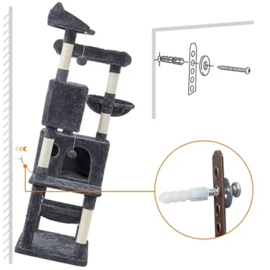 Yaheetech 64"H 4-level Plush Cat Tree Tower with Condos Platform image {6}